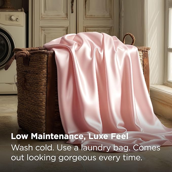 Bedsure Pink Satin Sheets Queen Size - 4 Piece Silky Bedsheets with 15 Inches Deep Pocket Fitted Bedsheet,1 Flat Sheet, 2 Satin Pillowcases, Good for Hair & Skin (Queen, Peach Pink)