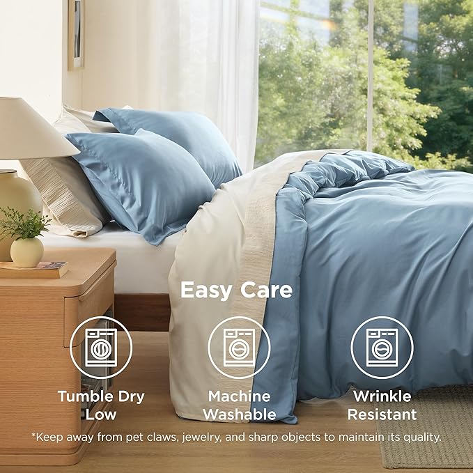 Bedsure Duvet Cover Oversized Queen Size - Soft Double Brushed Bedding Set for Kids & Adults, Zipper Closure, 3 Pieces, Includes 1 Duvet Cover (98"x98") & 2 Pillow Shams, NO Comforter, Mineral Blue