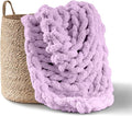 Adyrescia Chunky Knit Blanket Throw | 100% Hand Knit with Jumbo Chenille Yarn (50"x60", Pale Purple)