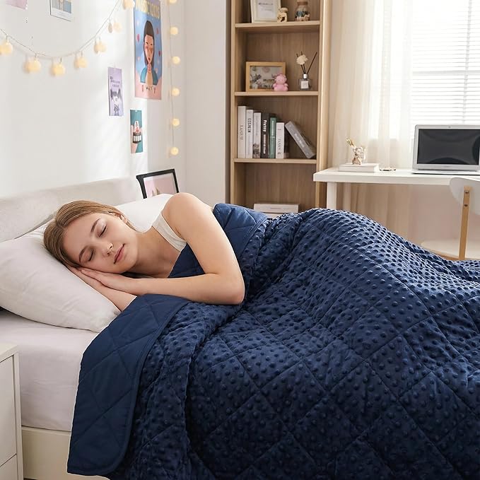 yescool Blue Weighted Blanket for Adults 15 lb, 48 * 72in Twin Full Size Heavy Throw Blanket for Better Sleep