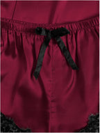 WDIRARA Women' Silk Satin Pajamas Set 4pcs Lingerie Floral Lace Cami Sleepwear with Robe