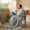 Amélie Home Chunky Knit Throw Blanket for Couch, Soft Chenille Handmade Crochet Throw Rope Knot Blanket for Couch, 50"x60", Light Grey