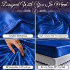 SLEEP SANCTUARY Satin Sheets Full Size – 4 Piece Luxury Silky Bed Set, Softer Than Silk, 15" Deep Pocket, Cooling & Wrinkle-Free, Moisture-Wicking & Breathable for Hair & Skin (Striped Blue)