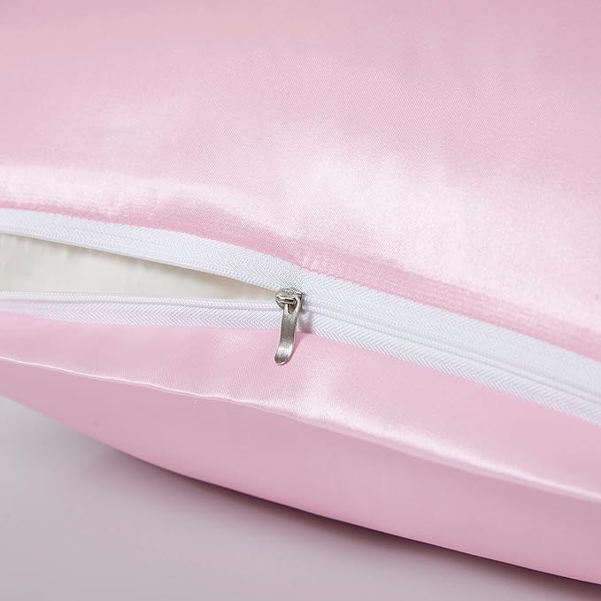 Satin Pillowcases with Zipper （20x30）,Queen Size Pillowcases Set of 2, Pink Silk Pillowcase for Hair and Skin