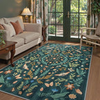 Lahome Chloe Insect Botanical Washable 5x7 Area Rugs for Living Room, Non Slip Green Rug for Bedroom, Boho Indoor Throw Dining Room Carpet for Under Table Entryway Kitchen Office(Dark Green,5x7)
