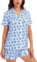 SWOMOG Womens Silk Satin Pajamas Set Short Sleeve Sleepwear Button Down Top and Shorts Loungewear 2 Piece Pjs Set XS-3XL