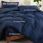 Bedsure Duvet Cover with Fitted Sheet King - Cooling Deep Pocket, Hotel Luxury Soft Double Brushed Bedding Set with Zipper Closure, 1 Duvet Cover, 1 Fitted Sheet, 2 Pillow Shams, NO Comforter, Blue