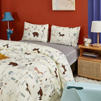 CLOTHKNOW Kids Twin Comforter Set Yellow Animal Bedding Comforter Sets Soft Cartoon Comforter Fox Rabbit Beige Bedding with 2 x Pillow Cases