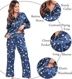 SWOMOG Womens Silk Satin Pajamas Set Long Sleeve Button Down Sleepwear 2 Piece Lounge Set Pj Set XS-3XL