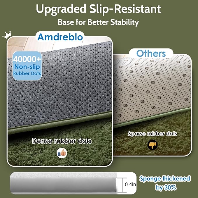 Amdrebio Olive Green Rugs for Bedroom Living Room, Fluffy Shaggy Modern Area Rug 4x6 for Girls Boys Kids Room Decor, Soft Plush Fuzzy Furry Cool Carpet for Nursery Classroom Dorm Playroom Apartment