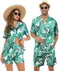 SWOMOG Satin Matching Pajamas Sets Couple Silk Button Down Nightwear Women & Men Short Sleeve Sleepwear 2 Pieces Loungewear