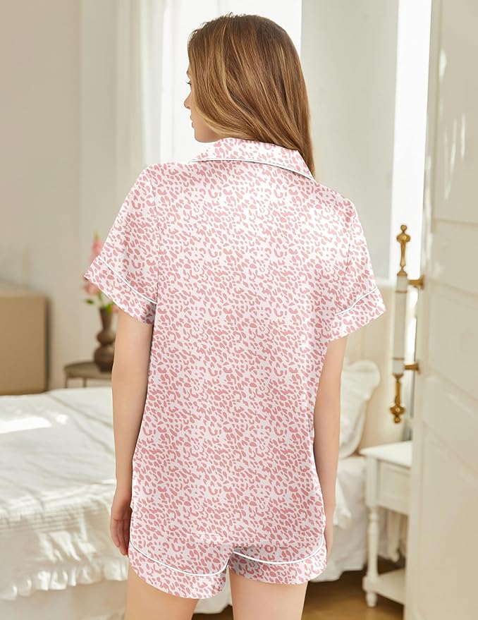 Silk Pajamas for Women Short Sleeve Sleepwear Soft Button Down Loungewear 2 Piece Satin Pjs Shorts Set S-XXL