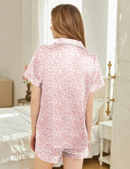 Silk Pajamas for Women Short Sleeve Sleepwear Soft Button Down Loungewear 2 Piece Satin Pjs Shorts Set S-XXL