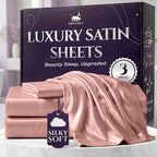 SLEEP SANCTUARY Satin Sheets Twin Size – 3 Piece Luxury Silky Bed Set, Softer Than Silk, 15" Deep Pocket, Cooling & Wrinkle-Free, Moisture-Wicking & Breathable for Hair & Skin (Blush Pink)