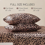 MR&HM Satin Bed Sheets with Elastic Corner Straps, Full Size Sheets Set, 6 Pcs Silky Bedding Set with 15 Inches Deep Pocket for Mattress (Full, Brown Leopard)
