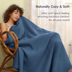 PHF Ultra Soft Waffle Weave Throw Blanket 50"x 60"- Washed Lightweight Breathablee Cozy Woven Blanket - Great for Couch Bed Sofa Home Car - Navy Blue