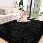 Jelymark Super Soft Shaggy Rug for Bedroom, 4x5.9 Feet Fluffy Carpet for Living Room, Fuzzy Indoor Plush Area Rug for Home Decor, Furry Floor Rugs for Dorm, Kids Nursery Rug for Girls, Black