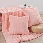 Striped Throw Blanket and Pillow Covers Set (No Inserts) for Couch and Bed, Plush Warm Lightweight Fuzzy Faux Fur Blanket for All Seasons (60" x 80", Pink)