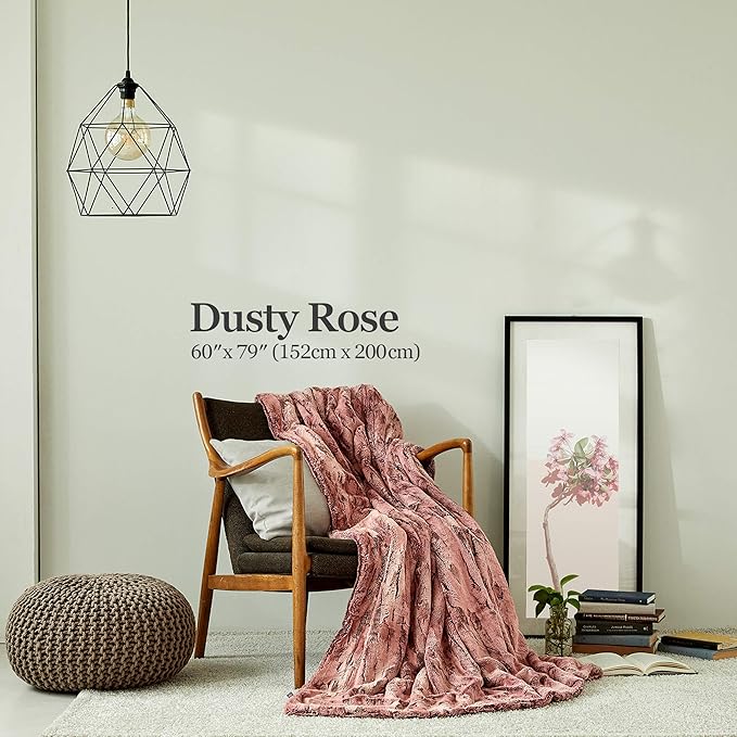 MHD l [Made in Korea] Premium Faux Fur Throw Blanket :Luxury Double-Sided 15mm Microfiber Blanket, 800 GSM :Dusty Rose, 60" x 79"