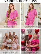 Silk Pajamas for Women Short Sleeve Satin 2 Piece Pj Set Soft V Neck Sleepwear Loungewear, S-XXL
