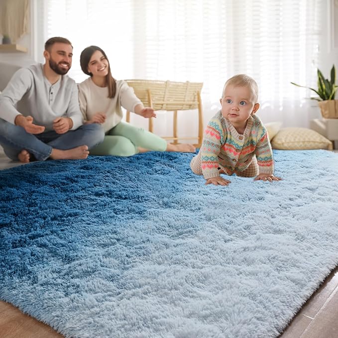 Navy Blue Area Rugs 5x8 Feet Rug for Bedroom Living Room, Cute Indoor Gradient Carpets, Plush Soft Rug for Kids Room, Fluffy Rugs for Girls Boys Nursery Room Home Decor