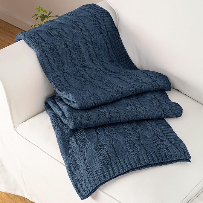 Aormenzy Dark Slate Blue Knit Throw Blankets Oversized Cable Knit Decorative Throw Blanket Rust Soft Cozy Knitted Blanket for Sofa Couch Bed, 60" x 80"