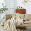 Cotton Muslin Throw Blanket with Tassels, Lightweight Woven Gauze, Pre-Washed Breathable Farmhouse Decor for Bed, Couch, All-Season Use (Beige, 50" x 60")