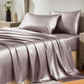 CozyLux Satin Sheets Queen Size Bed Set - 4 Piece Silky Queen Sheet Set, Luxury Dusty Purple Queen Sheets with Smooth and Soft Microfiber, Includes 1 Fitted Sheet, 1 Flat Sheet and 2 Pillowcases