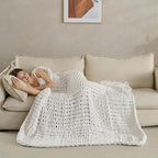 Chunky Knit Blanket Throw 50x60 Inches,Handmade Cable Knit Crochet Blanket,Cozy Lightweight All Season,Wrinkle-Resistant Polyester for Couch Bed Sofa Reading Nook, Beige
