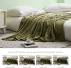 Exclusivo Mezcla Fleece Twin Size Blanket for Bed, 60x80 Inches Soft Cozy Jacquard Flannel Blankets, Lightweight Fuzzy Plush Warm for Women, Olive Green