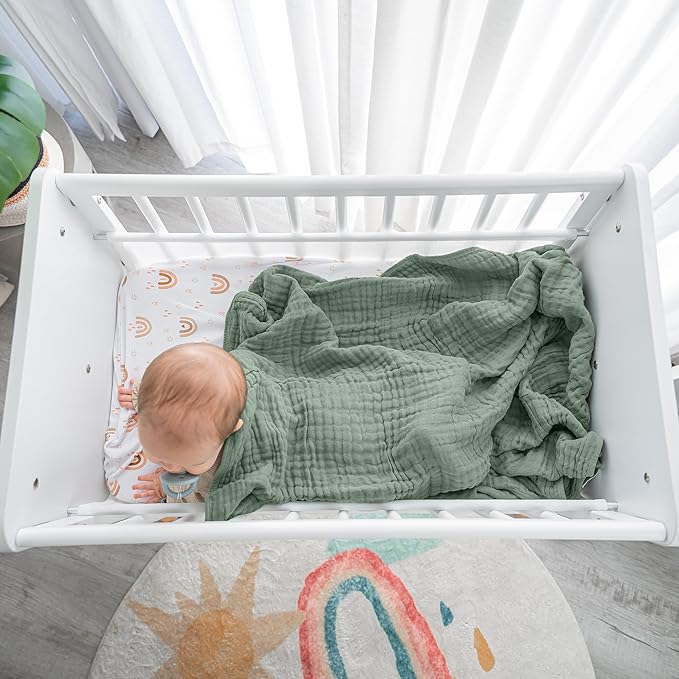 Comfy Cubs Muslin Baby Blanket - Soft, Lightweight, 6-Layer Cotton Swaddle Blankets for Newborns, Infants & Toddlers - 40" x 40" Large, Breathable & Versatile for Sleeping & Tummy Time - Fern