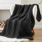 Battilo Chunky Knit Throw Blanket for Couch, Dark Grey Chenille Throw Blanket Thick Warm Cozy Soft Cable Knitted Blanket for Sofa,Bed, Living Room, 50"x60"
