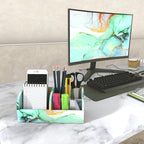 QIELIZI PU Leather Supply Organizer,Remote Control Holder Multifunctional Office Stationery Storage Box Organizer,Pencil Holders Organizers Table Top Desktop Desk Accessories(1-Splash Ink)
