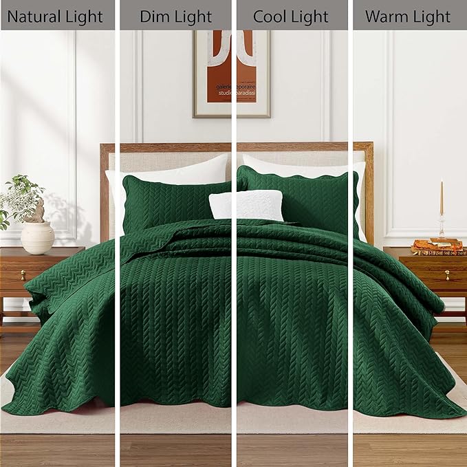 IR Imperial Rooms Queen Quilt Bedding Set (90" x 96") - Bulk Pack of 10 Wholesale for Hotels, Guest Bedroom & Airbnbs - Lightweight Microfiber Reversible Embossed Quilts Bedspreads (Emerald)