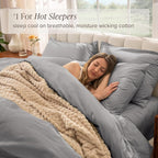 Bare Home 100% Organic Cotton Full Duvet Cover Set - Crisp Percale Weave - Lightweight & Breathable - Cooling Duvet Cover Set (Full, Light Grey)
