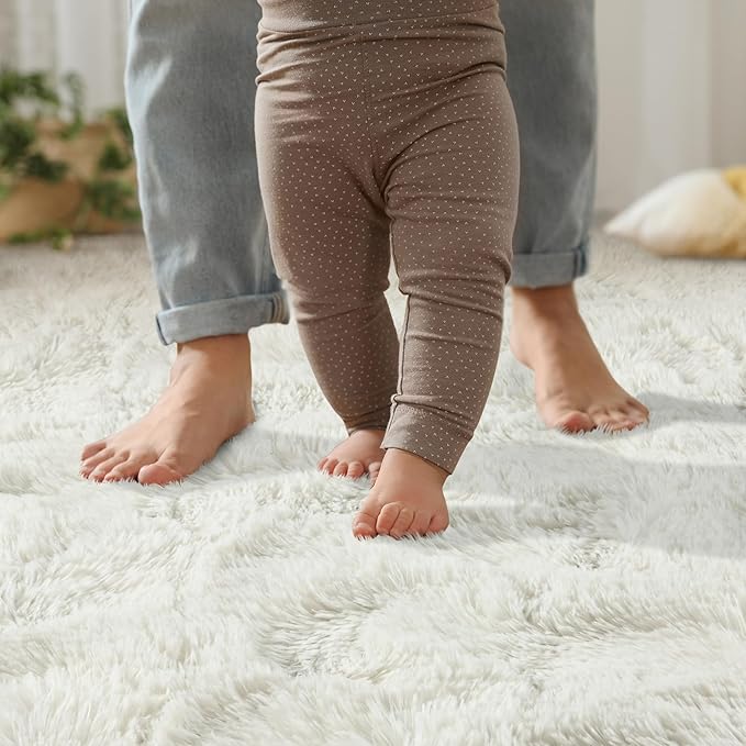 YJ.GWL Fluffy Runner Rugs for Bedroom Living Room Soft Shag Rug 2x6 Feet, Cream Plush Carpet Non Slip for Nursery Dorm, Fuzzy Bedside Rug for Kids Boys Room Home Decor