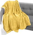 Elegant Comfort Throw Blanket, Reversible Sherpa Flannel, Ultra-Soft, Fuzzy, Cozy and Plush- All Season Lightweight Decorative Throw, 50 x 60 inches, Solid Sherpa Throw, Yellow