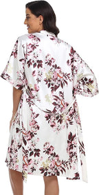 Women's Satin Robes Set with Nightgown Silk Kimono Pajamas 2 Piece Sleepwear Camisole Wedding Bride Gown Set
