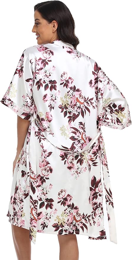 Women's Satin Robes Set with Nightgown Silk Kimono Pajamas 2 Piece Sleepwear Camisole Wedding Bride Gown Set