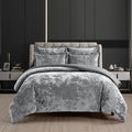 Fredsure Distressed Velvet Comforter Set, 5 Pieces Dark Grey Queen, Distressed Velvet Face and Brushed Microfiber Reverse