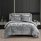 Fredsure Distressed Velvet Comforter Set, 5 Pieces Dark Grey Queen, Distressed Velvet Face and Brushed Microfiber Reverse
