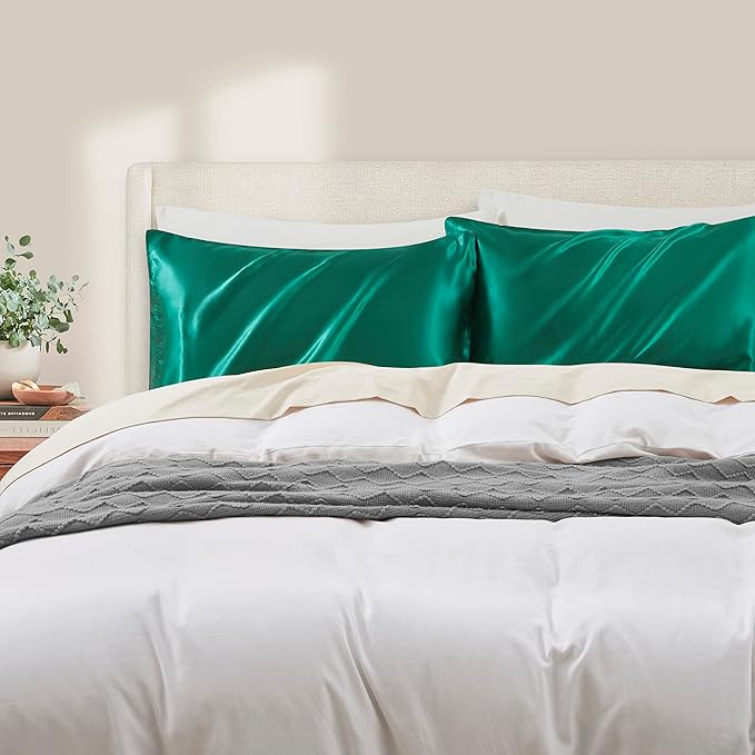 Blackish Green King Size Satin Pillowcase Set of 2 for Hair and Skin,Blackish Green Silk Pillowcase Breathable Pillowcase with Envelope Closure