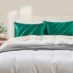 Blackish Green King Size Satin Pillowcase Set of 2 for Hair and Skin,Blackish Green Silk Pillowcase Breathable Pillowcase with Envelope Closure