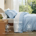 Bedsure Duvet Cover Queen Size - Soft Double Brushed Bedding Set for Kids & Adults, Zipper Closure, 3 Pieces, Includes 1 Duvet Cover (90"x90") & 2 Pillow Shams, NO Comforter, Light Blue