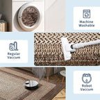 RUGSREAL Large Bedroom Rug 6x9 Machine Washable Area Rug Braided Print Boho Accent Carpet Throw Floor Cover Farmhouse Rustic Rug Geometric Bordered Braided Carpet for Living Room Home Office, Brown