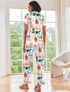 Ekouaer Silk Satin Pajamas Set Women Short Sleeve Sleepwear Soft Button Down Loungewear Pjs Set