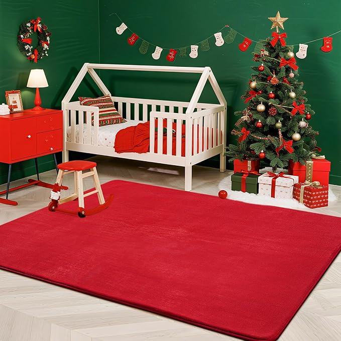 Przemy Washable Area Rug for Bedroom Living Room, 4x6 Feet Red Memory Foam Rug, Super Soft Modern Indoor Carpet for Bedside Kids Room Girls Boys Dorm Nursery Decor