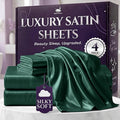 SLEEP SANCTUARY Satin Sheets Queen Size – 4 Piece Luxury Silky Bed Set, Softer Than Silk, 15" Deep Pocket, Cooling & Wrinkle-Free, Moisture-Wicking & Breathable for Hair & Skin (Dark Green)
