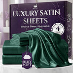SLEEP SANCTUARY Satin Sheets Full Size – 4 Piece Luxury Silky Bed Set, Softer Than Silk, 15" Deep Pocket, Cooling & Wrinkle-Free, Moisture-Wicking & Breathable for Hair & Skin (Dark Green)