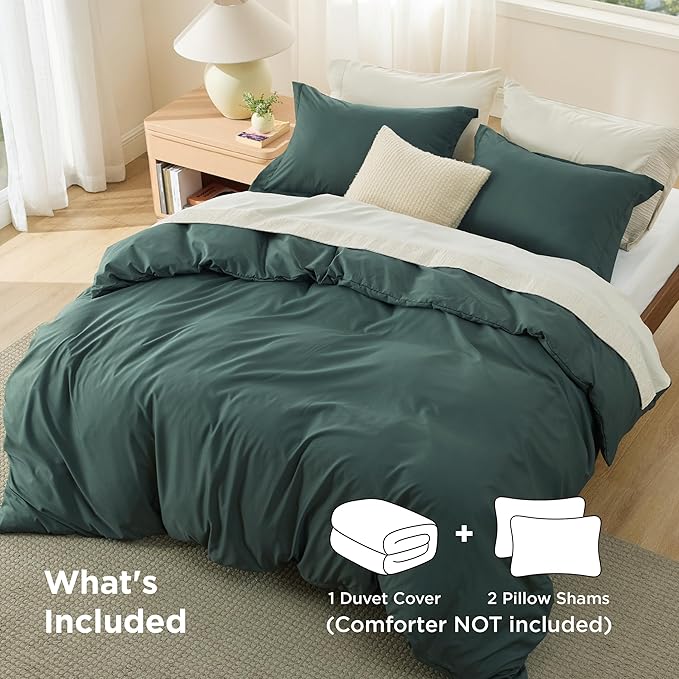 Bedsure Duvet Cover King Size - Soft Double Brushed Bedding Set for Kids & Adults, Zipper Closure, 3 Pieces, Includes 1 Duvet Cover (104"x90") & 2 Pillow Shams, NO Comforter, Forest Green